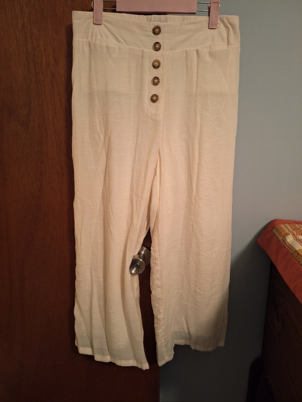New Direction High-Waist Faux Button-Front Wide Leg Pants - Cream Women's Size M